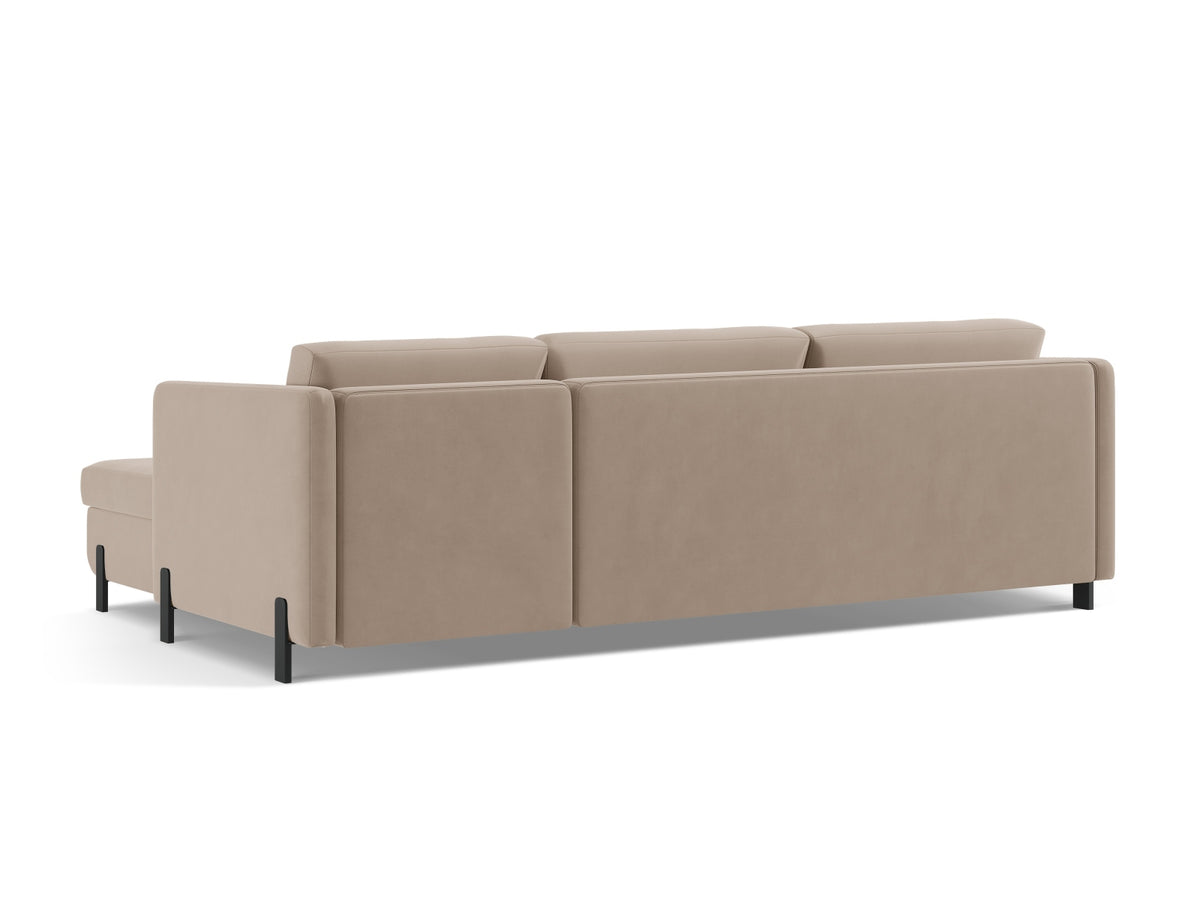 Gloria Velour links Ecksofa mit Schlaffunktion und Stauraum 4 Sitzer in Beige-Salvador präsentiert im Onlineshop von KAQTU Design AG. Bettsofa links ist von Micadoni