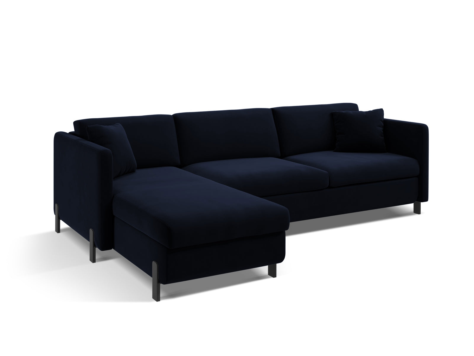 Stylisches 4-Sitzer Ecksofa Gloria Velour in Royal Blue, bietet Schlaffunktion und praktischen Stauraum für Ihr Zuhause.