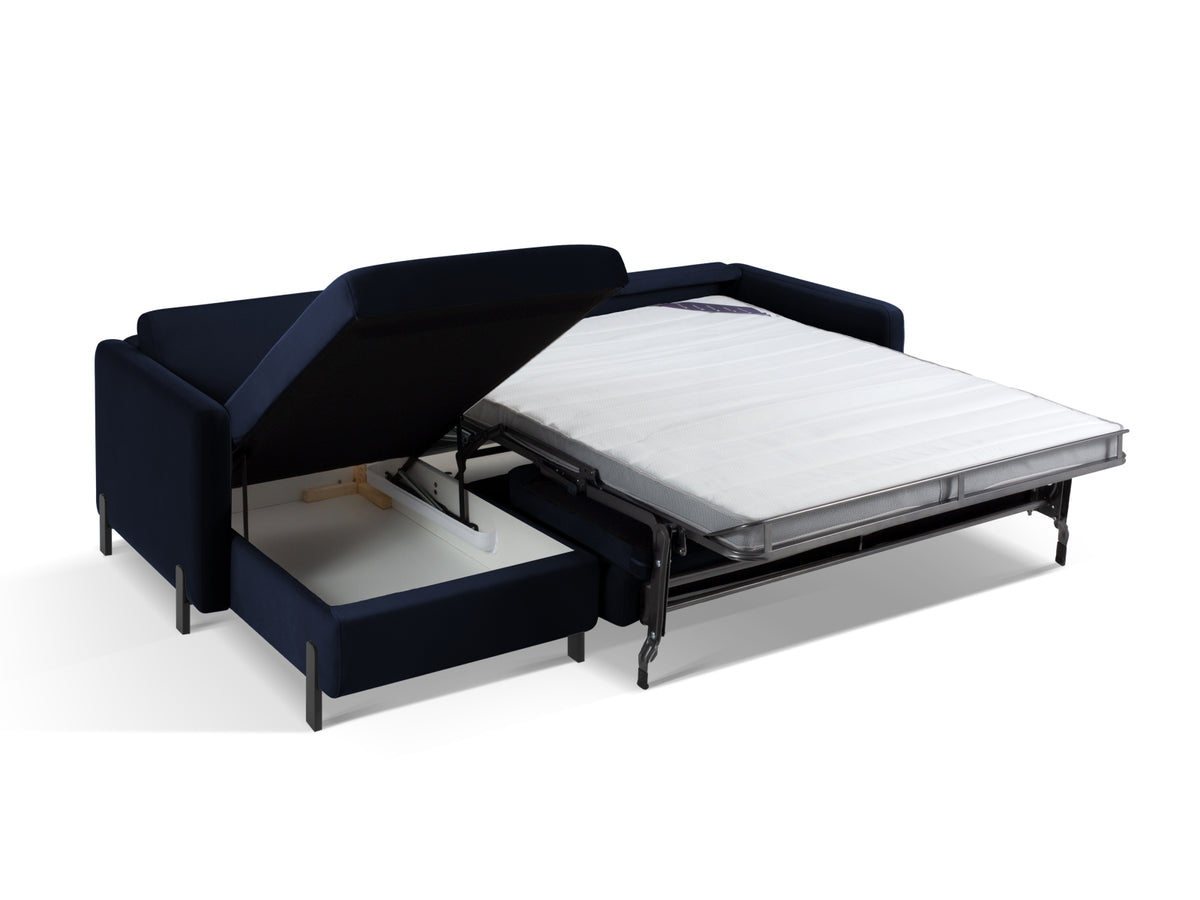 Gloria Velour links Ecksofa mit Schlaffunktion und Stauraum 4 Sitzer in Royal Blue-Salvador präsentiert im Onlineshop von KAQTU Design AG. Bettsofa links ist von Micadoni