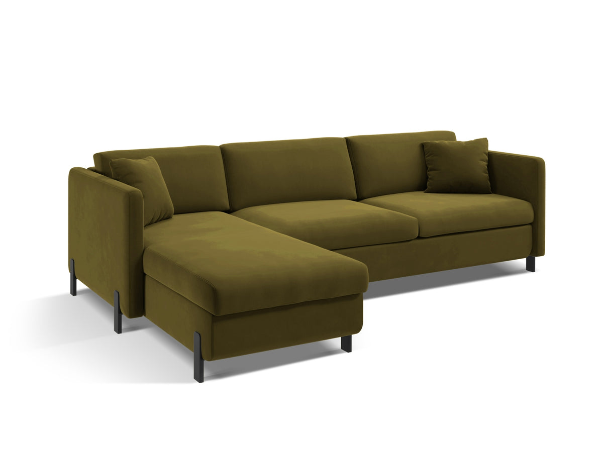 Gloria Velour links Ecksofa mit Schlaffunktion und Stauraum 4 Sitzer in Green-Salvador präsentiert im Onlineshop von KAQTU Design AG. Bettsofa links ist von Micadoni