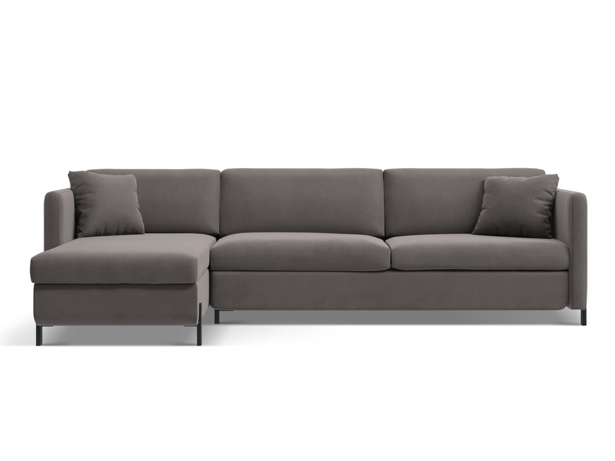 Gloria Velour links Ecksofa mit Schlaffunktion und Stauraum 4 Sitzer in Grey-Salvador präsentiert im Onlineshop von KAQTU Design AG. Bettsofa links ist von Micadoni