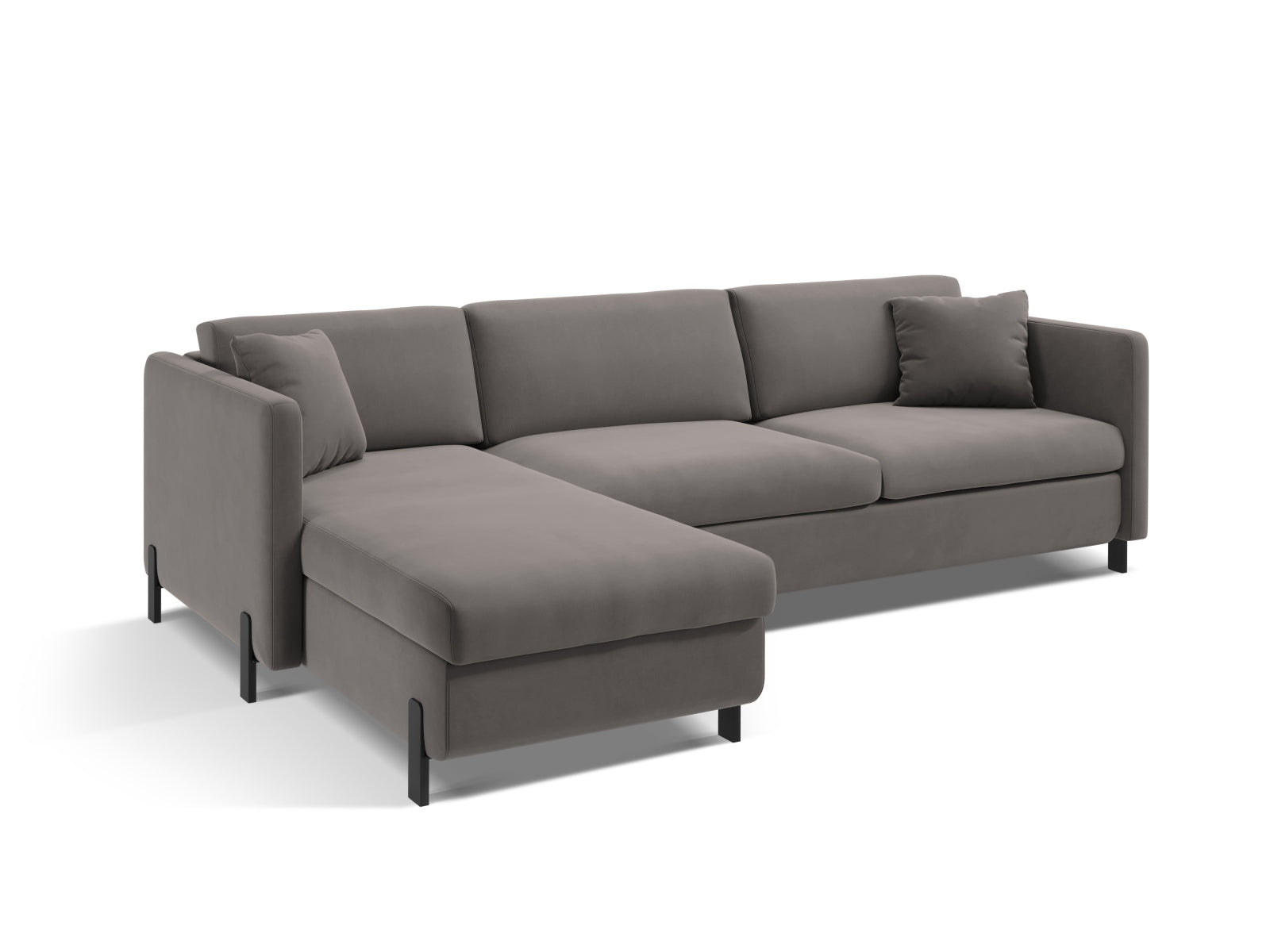Elegantes 4-Sitzer Ecksofa Gloria Velour in Grau, linksseitig, mit Schlafoption und integriertem Stauraum für zusätzlichen Komfort.