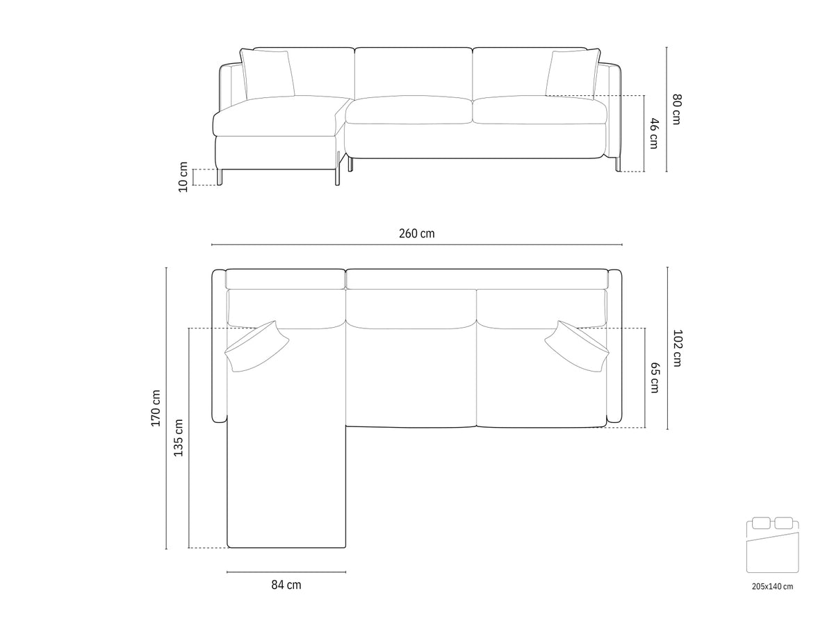 Gloria Velour links Ecksofa mit Schlaffunktion und Stauraum 4 Sitzer in Black-Salvador präsentiert im Onlineshop von KAQTU Design AG. Bettsofa links ist von Micadoni