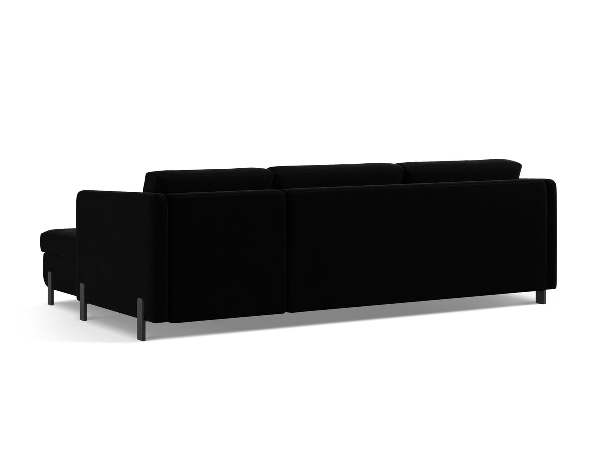 Gloria Velour links Ecksofa mit Schlaffunktion und Stauraum 4 Sitzer in Black-Salvador präsentiert im Onlineshop von KAQTU Design AG. Bettsofa links ist von Micadoni