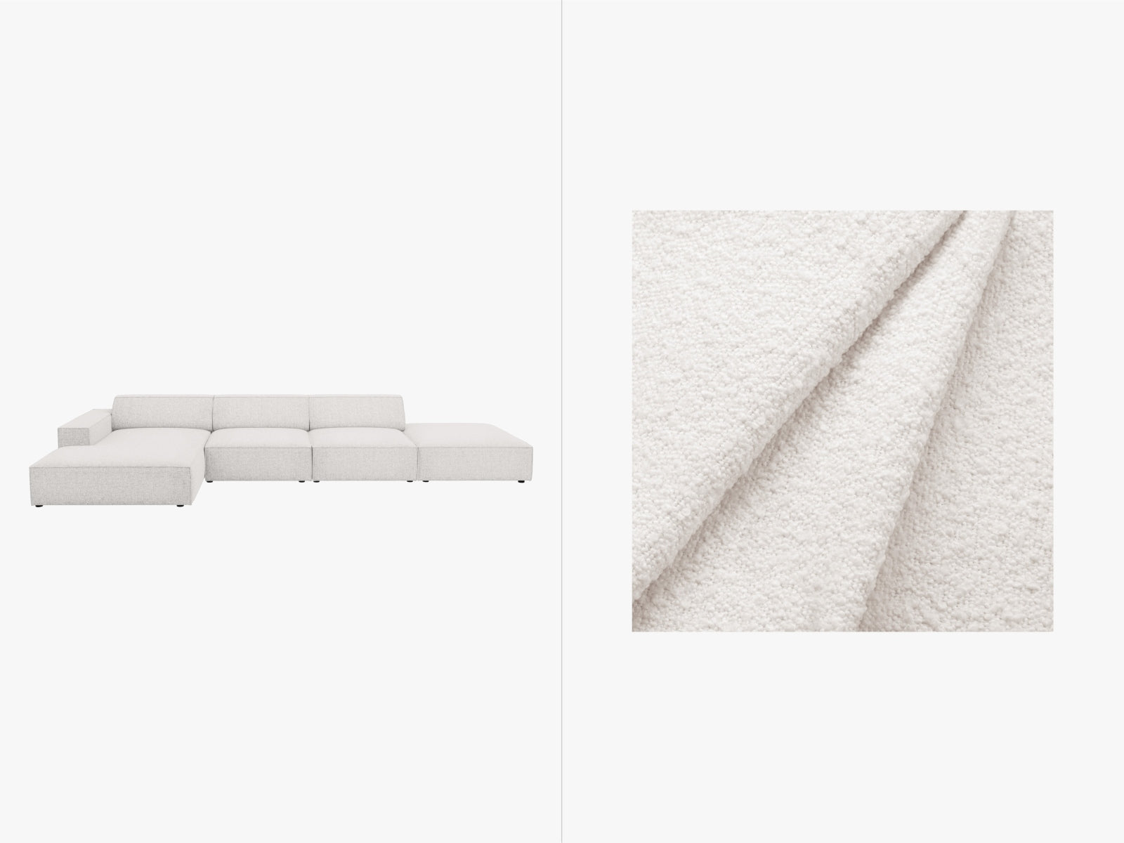 Jodie Boucle modulares Ecksofa links 5 Sitzer in White präsentiert im Onlineshop von KAQTU Design AG. Ecksofa links ist von Micadoni