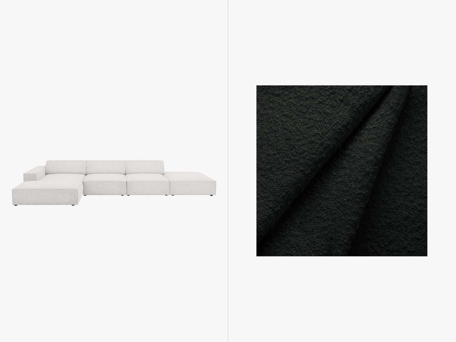 Elegantes Jodie Boucle modulares Ecksofa links, 5-Sitzer in sanfter Cremefarbe, ideal für stilvolle Wohnräume.