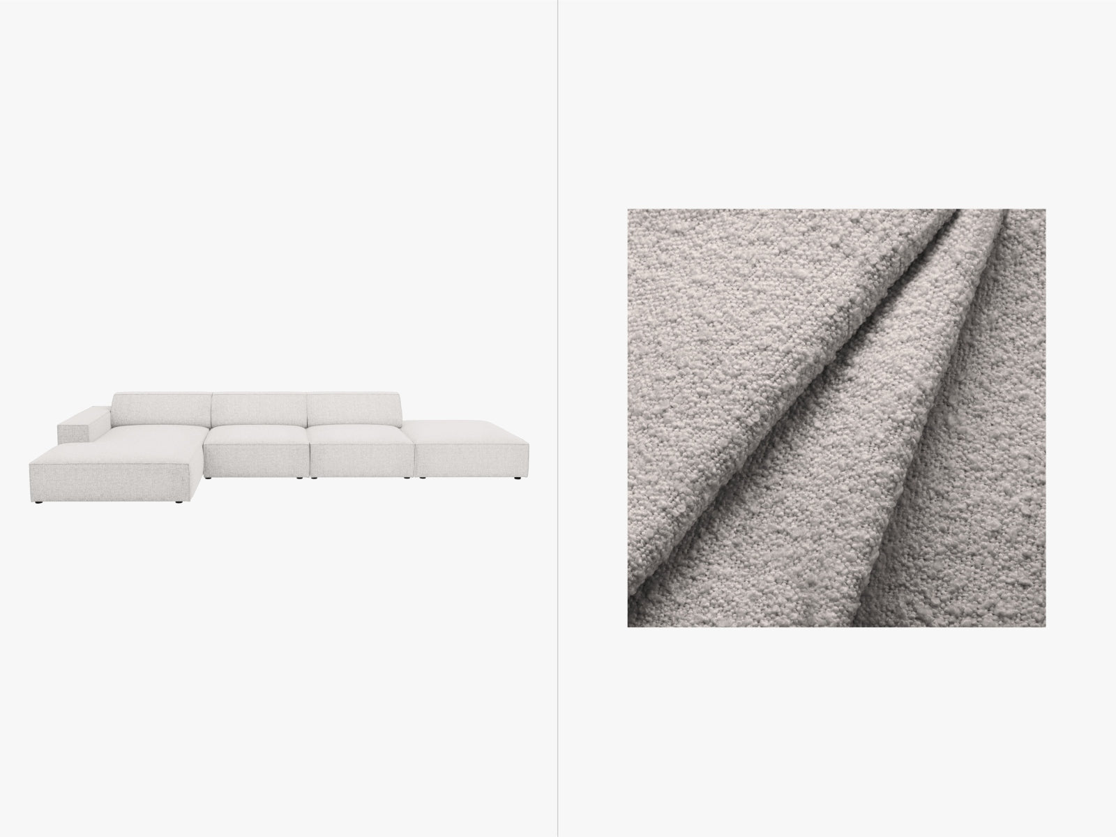 Jodie Boucle modulares Ecksofa links 5 Sitzer in Light Grey präsentiert im Onlineshop von KAQTU Design AG. Ecksofa links ist von Micadoni