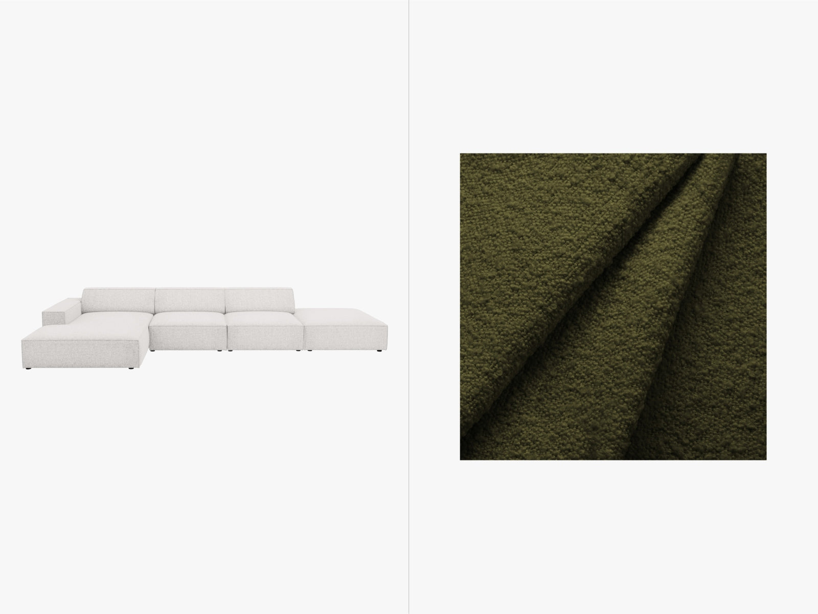 Jodie Boucle modulares Ecksofa links 5 Sitzer in Dark Olive Green präsentiert im Onlineshop von KAQTU Design AG. Ecksofa links ist von Micadoni