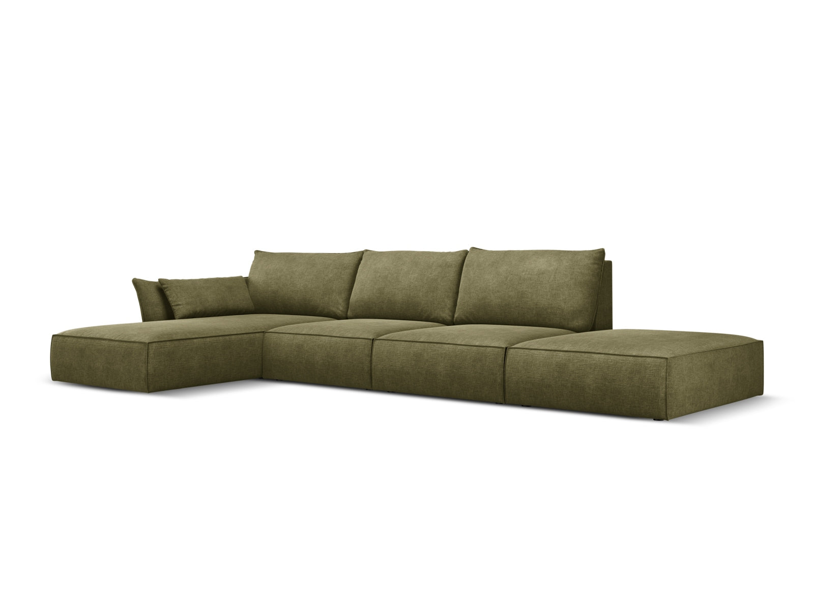 Elegantes Kaelle Ecksofa links, 5-Sitzer in stilvollem Grün, ideal für moderne Wohnräume. Hochwertige Verarbeitung von Micadoni.