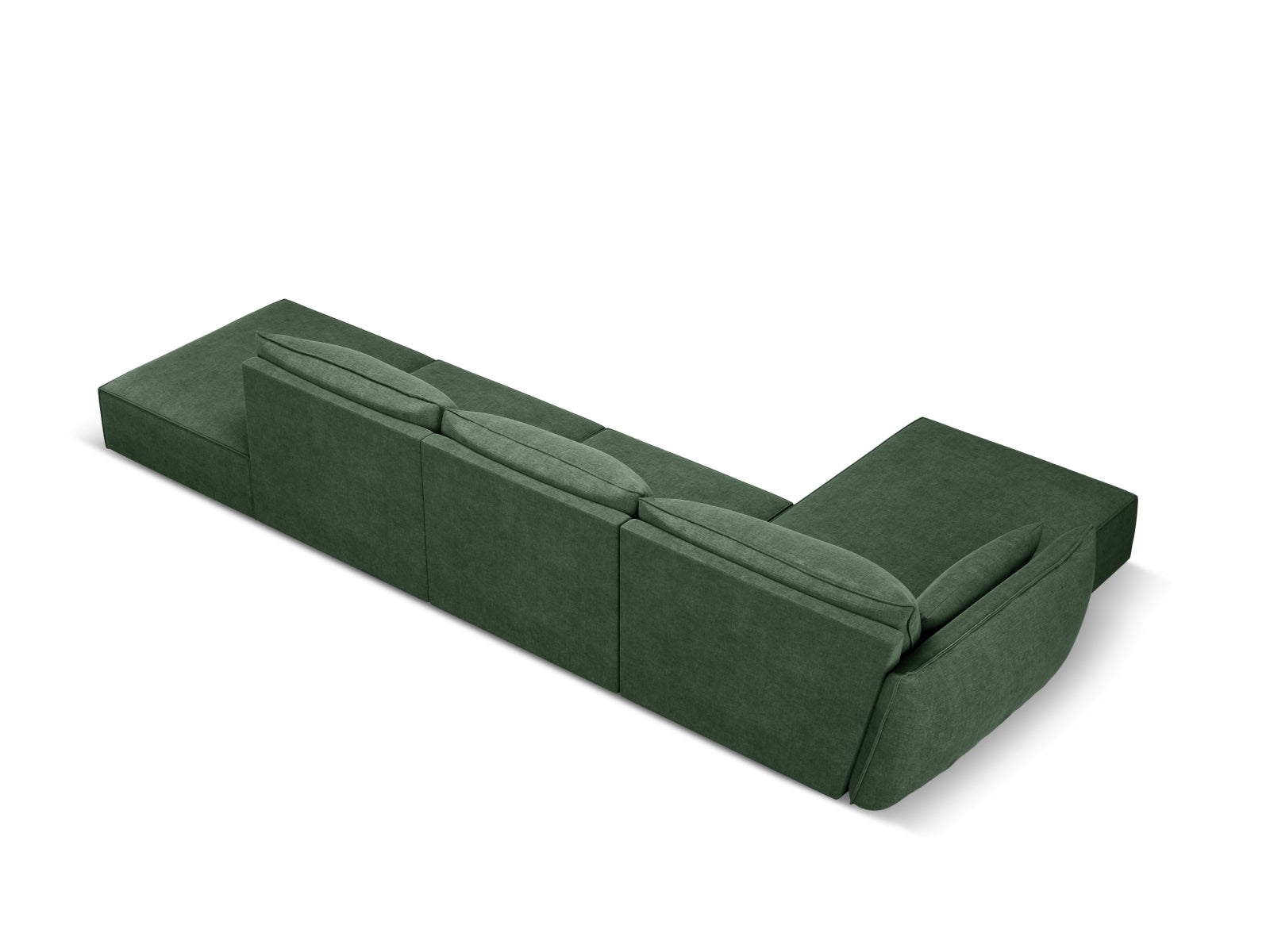 Modernes Kaelle Ecksofa links in edlem Flaschengrün, 5-Sitzer, perfekt für gemütliche und stilvolle Wohnbereiche.