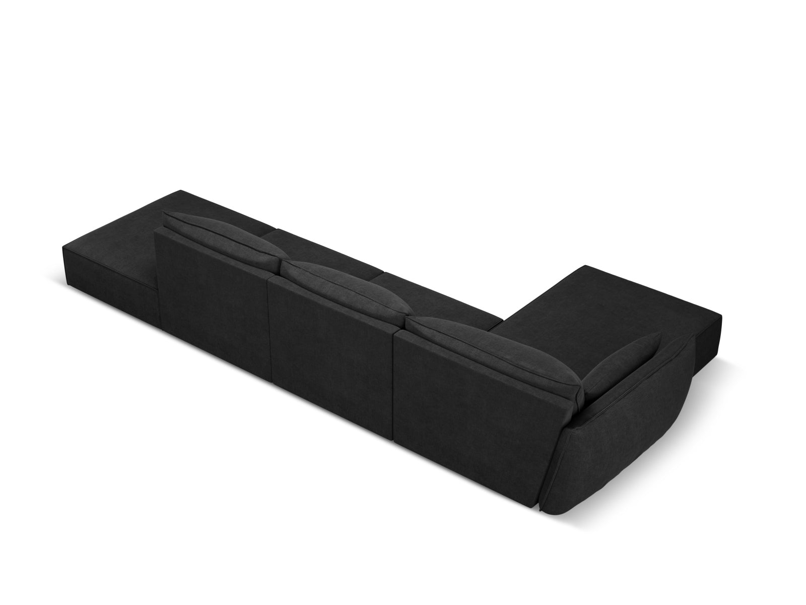 Modernes Kaelle Ecksofa links, 5-Sitzer in edlem Schwarz, perfekt für stilvolle Wohnzimmer und gemütliche Abende.