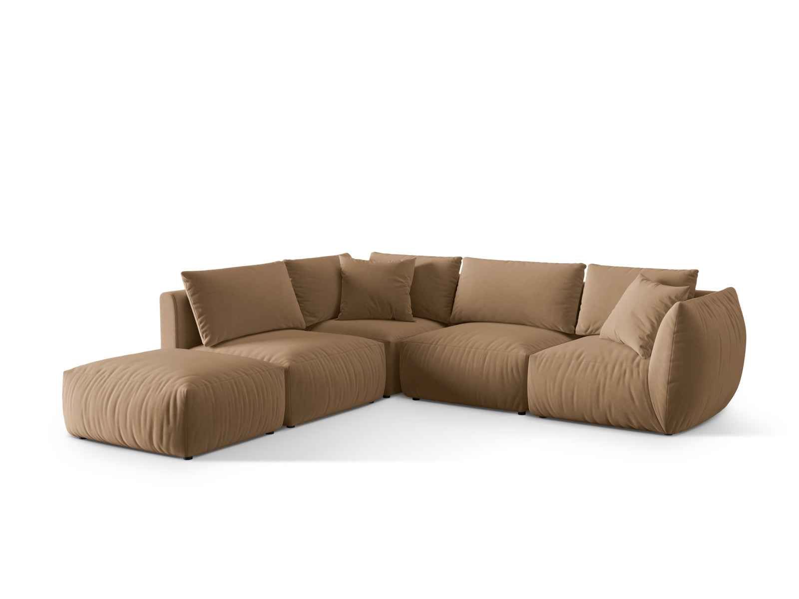 Elegantes Chris Velour Modular Ecksofa links in Sand-Casino, ideal für stilvolle Wohnräume. Hochwertige Verarbeitung von Micadoni.