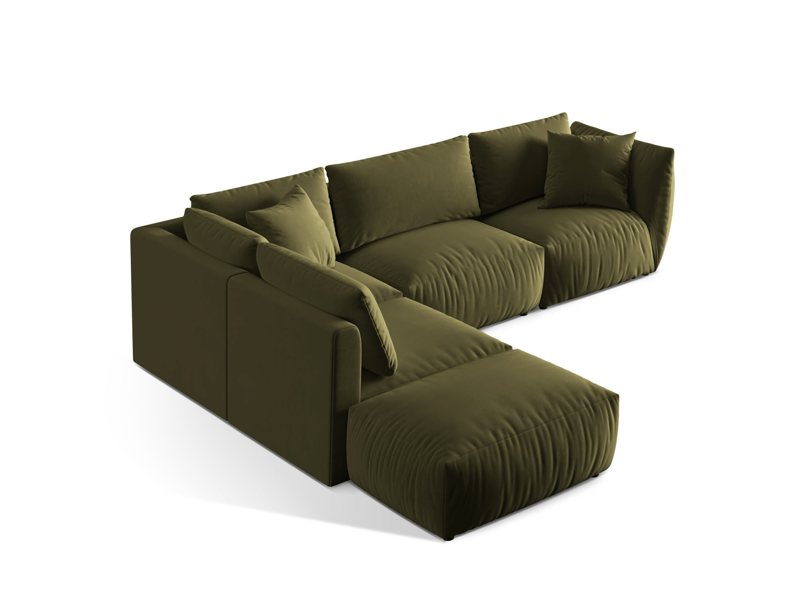 Elegantes Chris Velour Modular Ecksofa links in zartem Hellgrün, perfekt für stilvolle Wohnzimmer, erhältlich bei Micadoni.