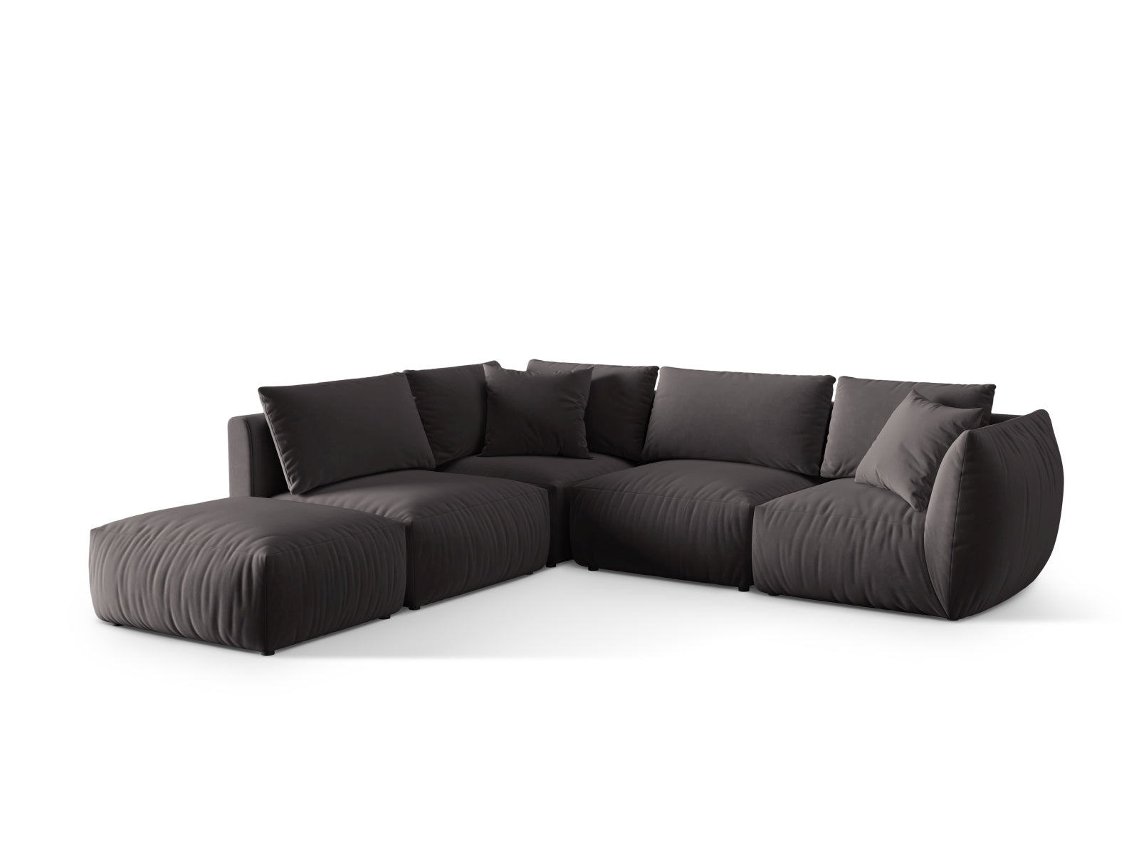 Stylisches Chris Velour Modular Ecksofa links in Dunkelgrau, ideal für moderne Wohnräume, präsentiert von Micadoni.
