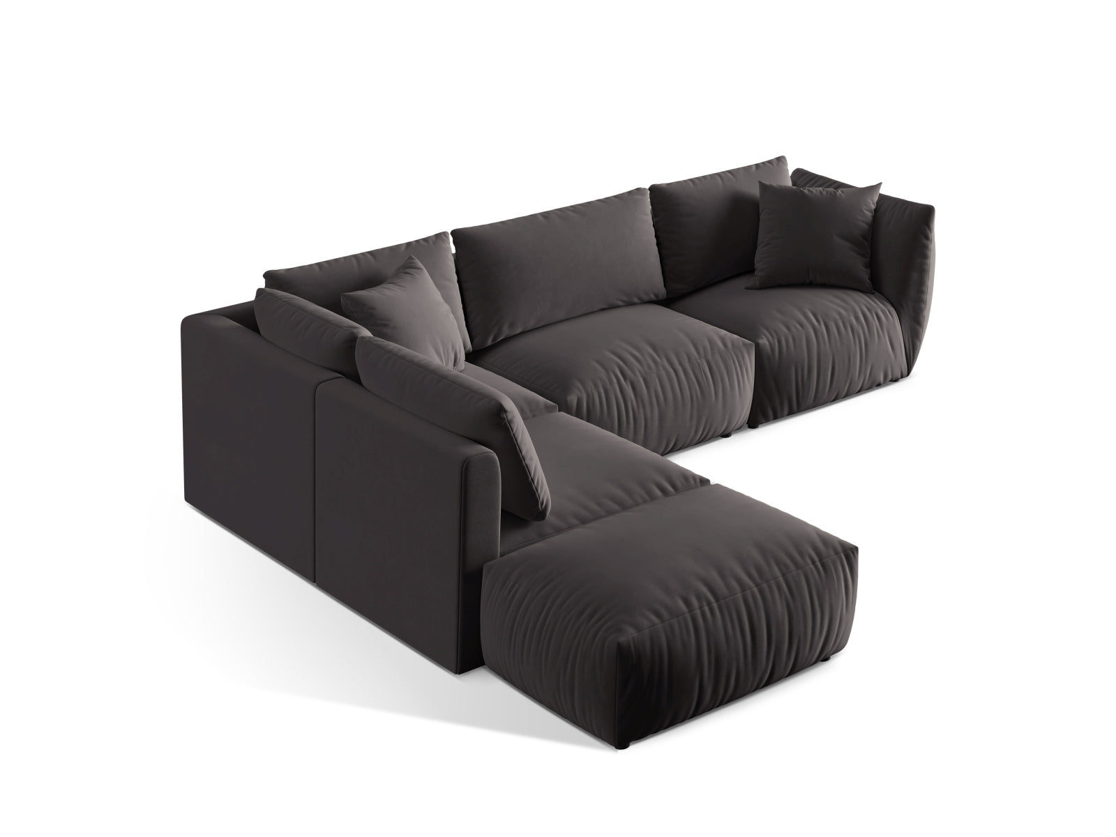 Elegantes, modulares Ecksofa Chris in Dunkelgrau, perfekt für stilvolle Wohnzimmer, von Micadoni designt.