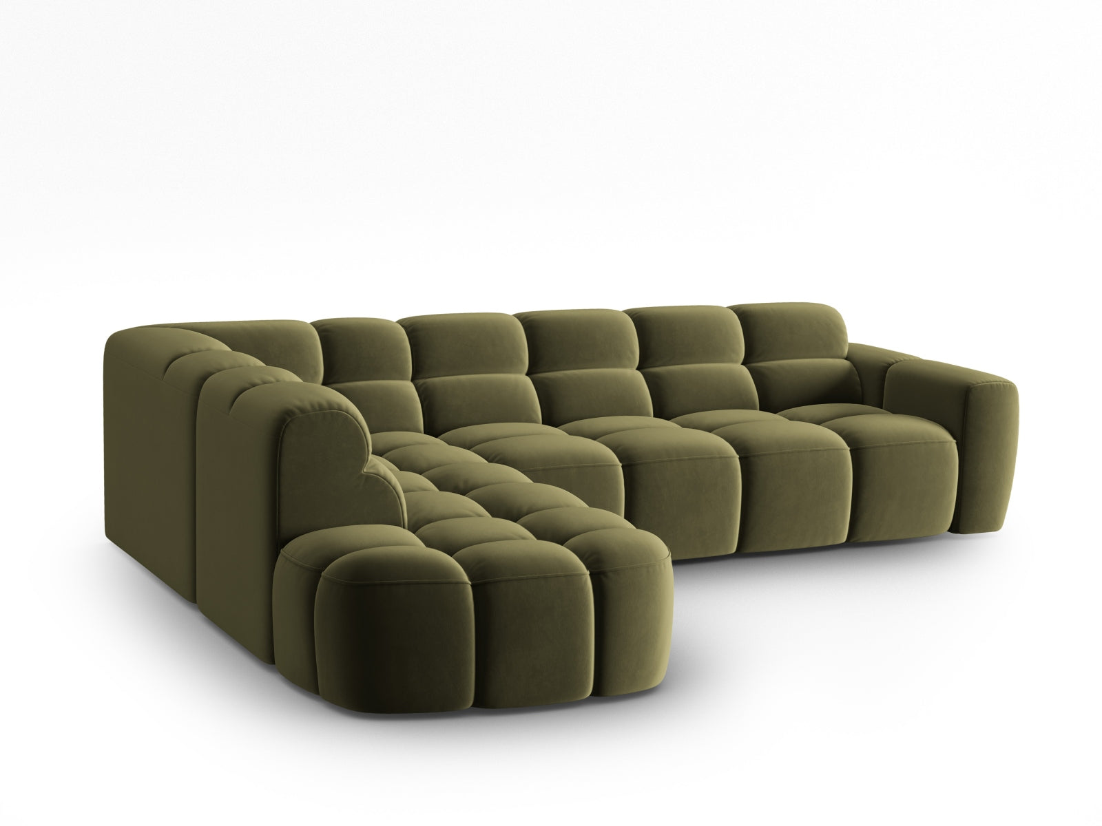 Erleben Sie das stilvolle Lisa Velour links Ecksofa 5 Sitzer von Micadoni. Perfekt für Ihr Wohnzimmer, vereint es modernen Komfort mit elegantem Design.