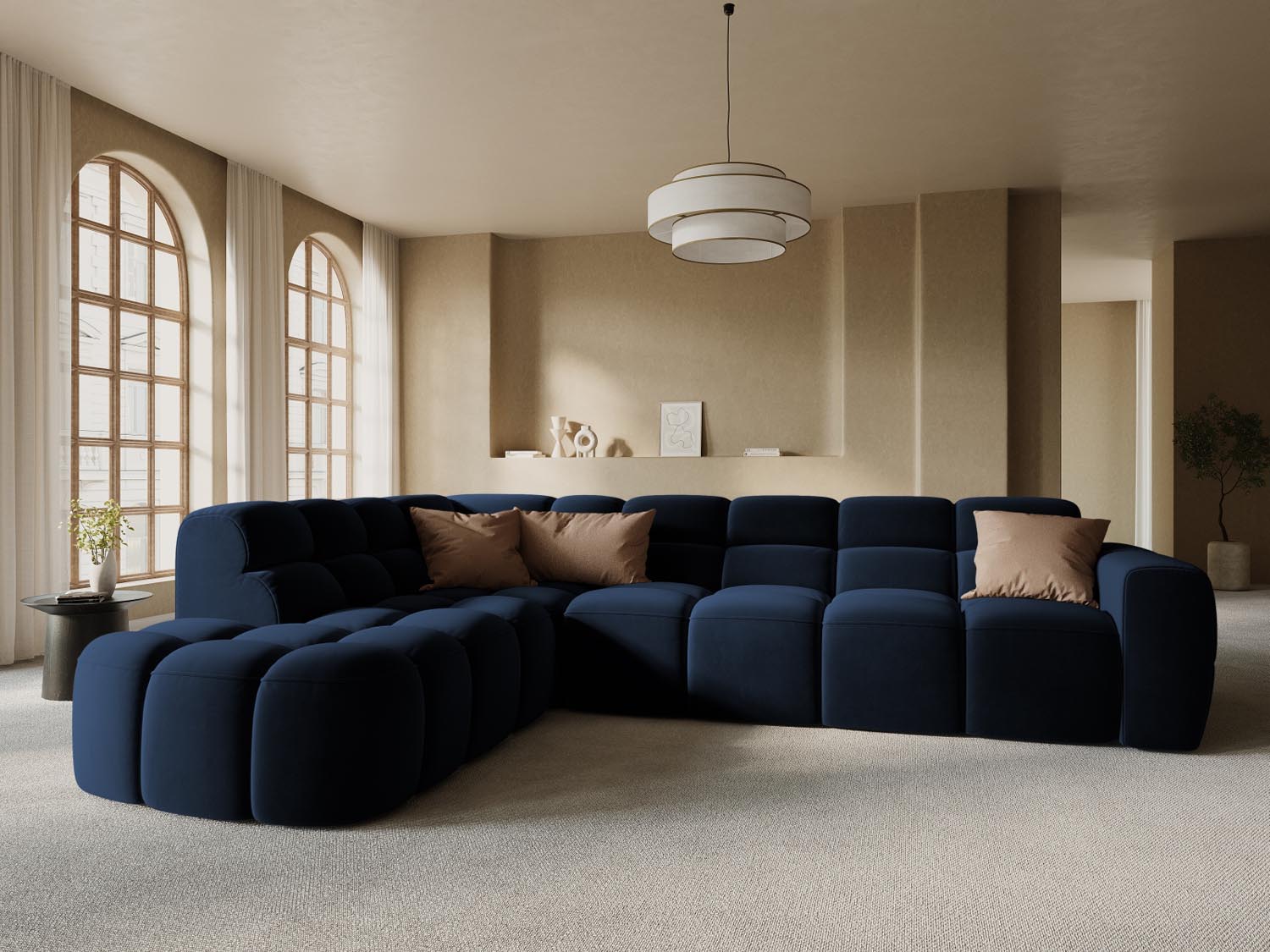 Erleben Sie das stilvolle Lisa Velour links Ecksofa 5 Sitzer von Micadoni. Perfekt für Ihr Wohnzimmer, vereint es modernen Komfort mit elegantem Design.