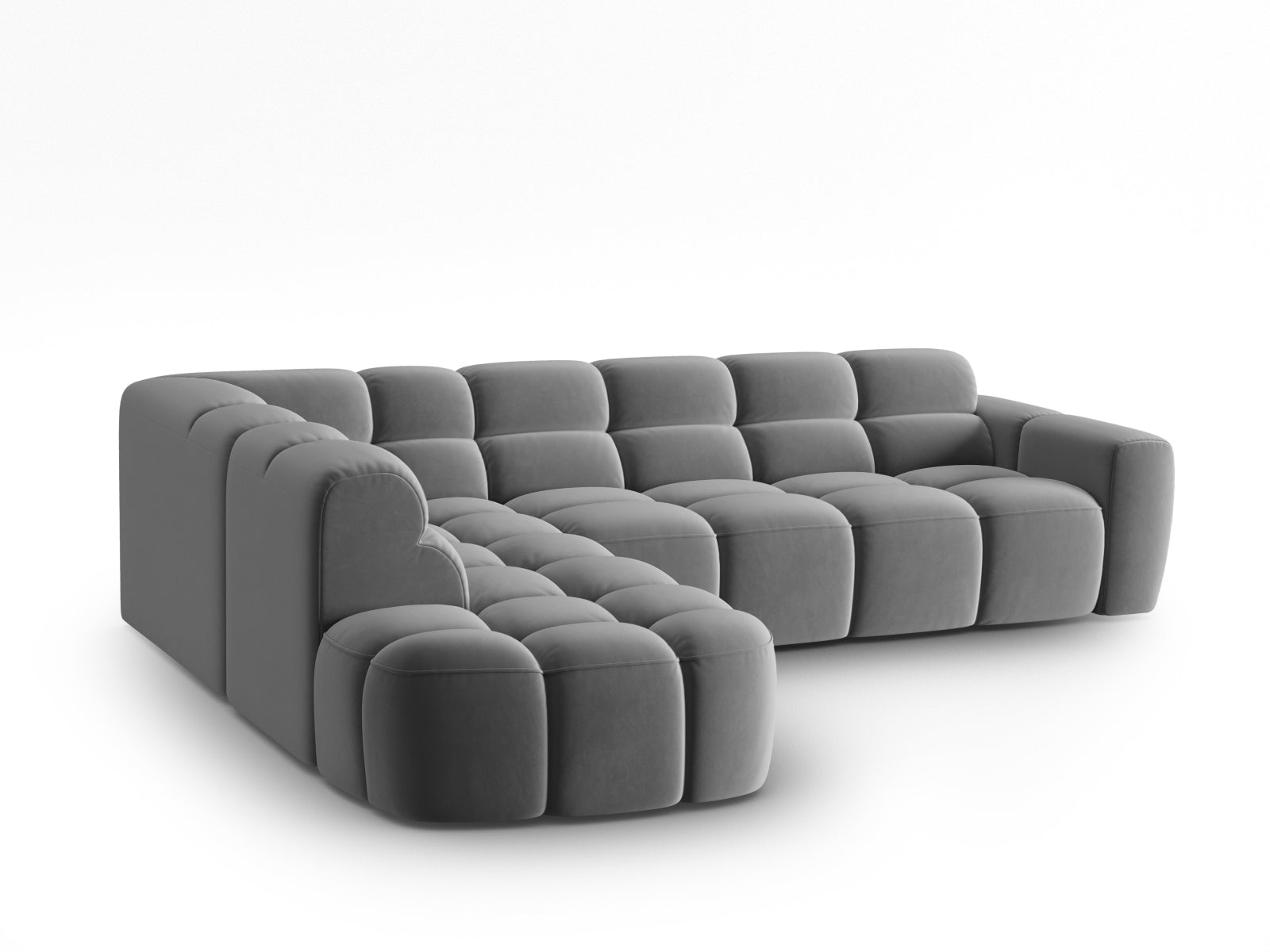 Erleben Sie das stilvolle Lisa Velour links Ecksofa 5 Sitzer von Micadoni. Perfekt für Ihr Wohnzimmer, vereint es modernen Komfort mit elegantem Design.