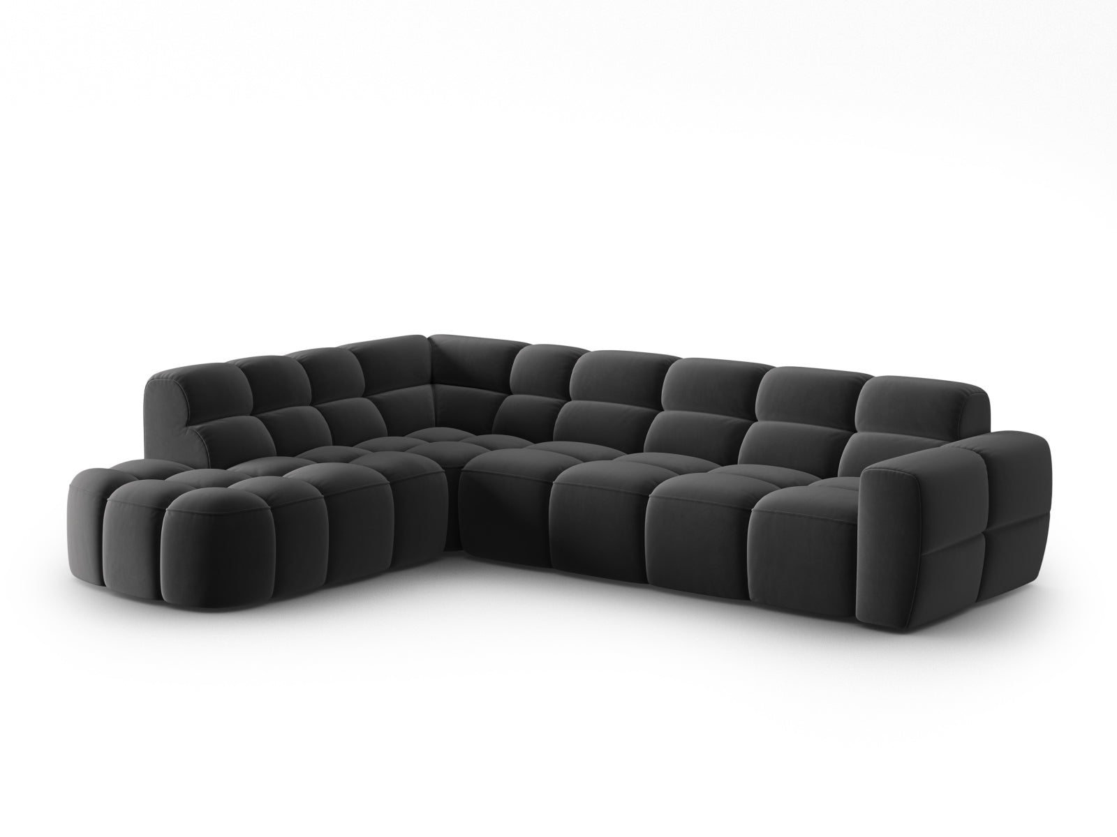 Entdecken Sie das elegante Lisa Velour links Ecksofa 5 Sitzer von Micadoni. Ideal für Ihr Wohnzimmer, bietet es modernen Komfort und stilvolles Design.
