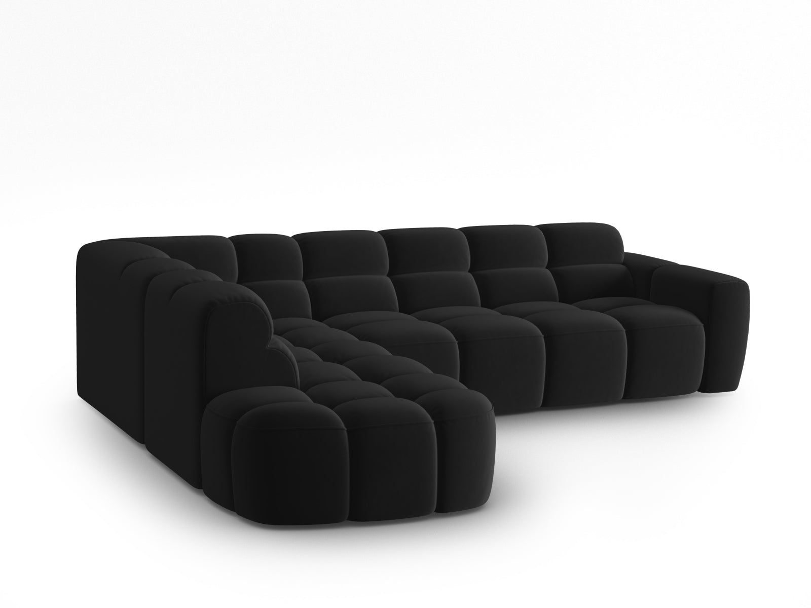 Erleben Sie das stilvolle Lisa Velour links Ecksofa 5 Sitzer von Micadoni. Perfekt für Ihr Wohnzimmer, vereint es modernen Komfort mit elegantem Design.