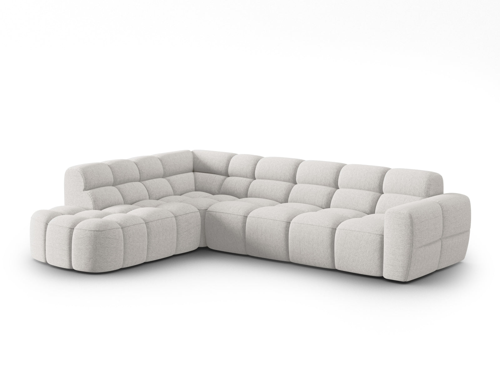 Entdecken Sie das elegante Lisa Ecksofa links 5 Sitzer von Micadoni. Hochwertiger Velours und modernes Design verwandeln Ihr Zuhause in eine Wohlfühloase.