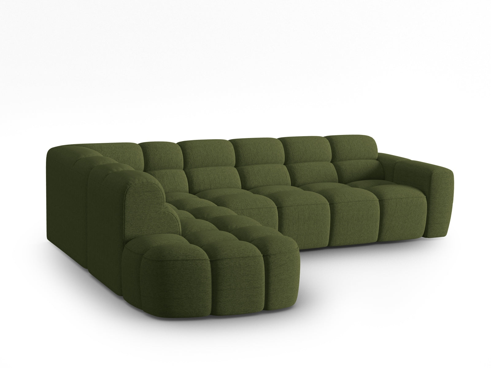 Entdecken Sie das elegante Lisa Ecksofa links 5 Sitzer von Micadoni. Hochwertiger Velours und modernes Design verwandeln Ihr Zuhause in eine Wohlfühloase.