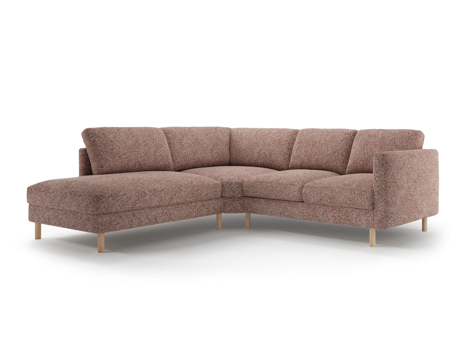 Modernes Eden Ecksofa links in sanftem Pink Melange-Puente, ideal für gemütliche Wohnräume. Großzügiges 4-Sitzer Design von Micadoni.