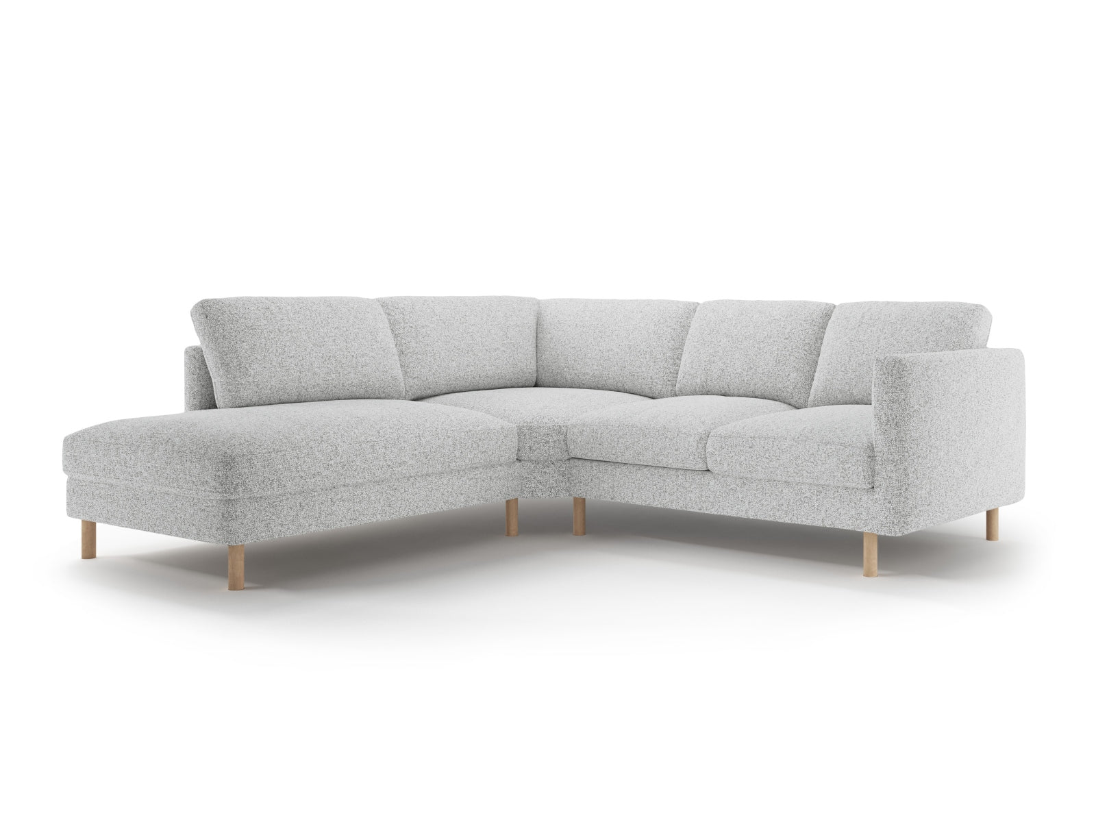 Modernes Eden Ecksofa links in zeitlosem Grau, ideal für gesellige Runden. Komfortables 4-Sitzer-Design von Micadoni.