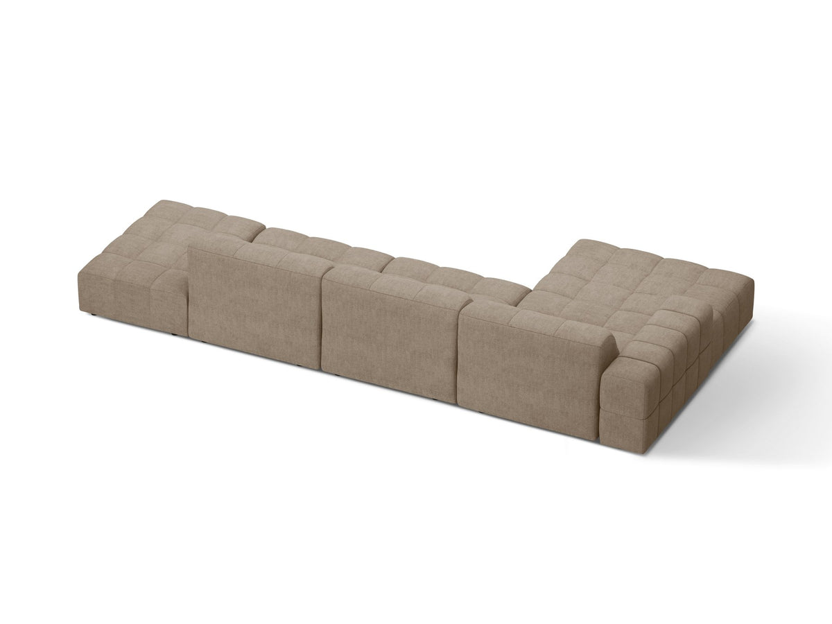 Linkes Ecksofa Jennifer von Micadoni in leichtem Beige mit Bluvel-Stoffbezug, L-Form und schwarzen Kunststoffbeinen aus Polypropylen