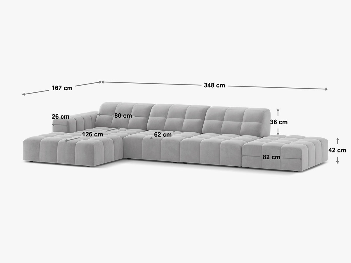 Linkes Ecksofa Jennifer von Micadoni in leichtem Beige mit Bluvel-Stoffbezug, L-Form und schwarzen Kunststoffbeinen aus Polypropylen