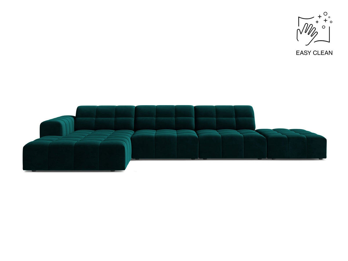 Linkes Ecksofa Jennifer von Micadoni in leichtem Beige mit Bluvel-Stoffbezug, L-Form und schwarzen Kunststoffbeinen aus Polypropylen