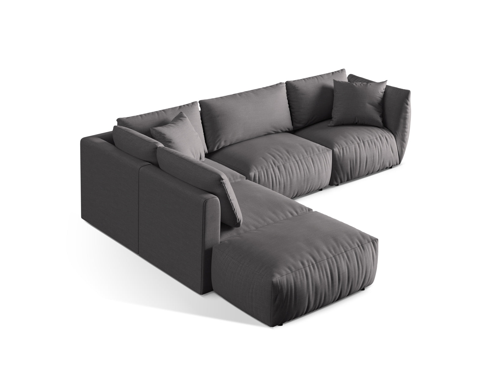 Modernes, modulares 4-Sitzer Ecksofa in sanften Erdtönen, ideal für gemütliche Wohnräume. Hochwertige Materialien von Micadoni.