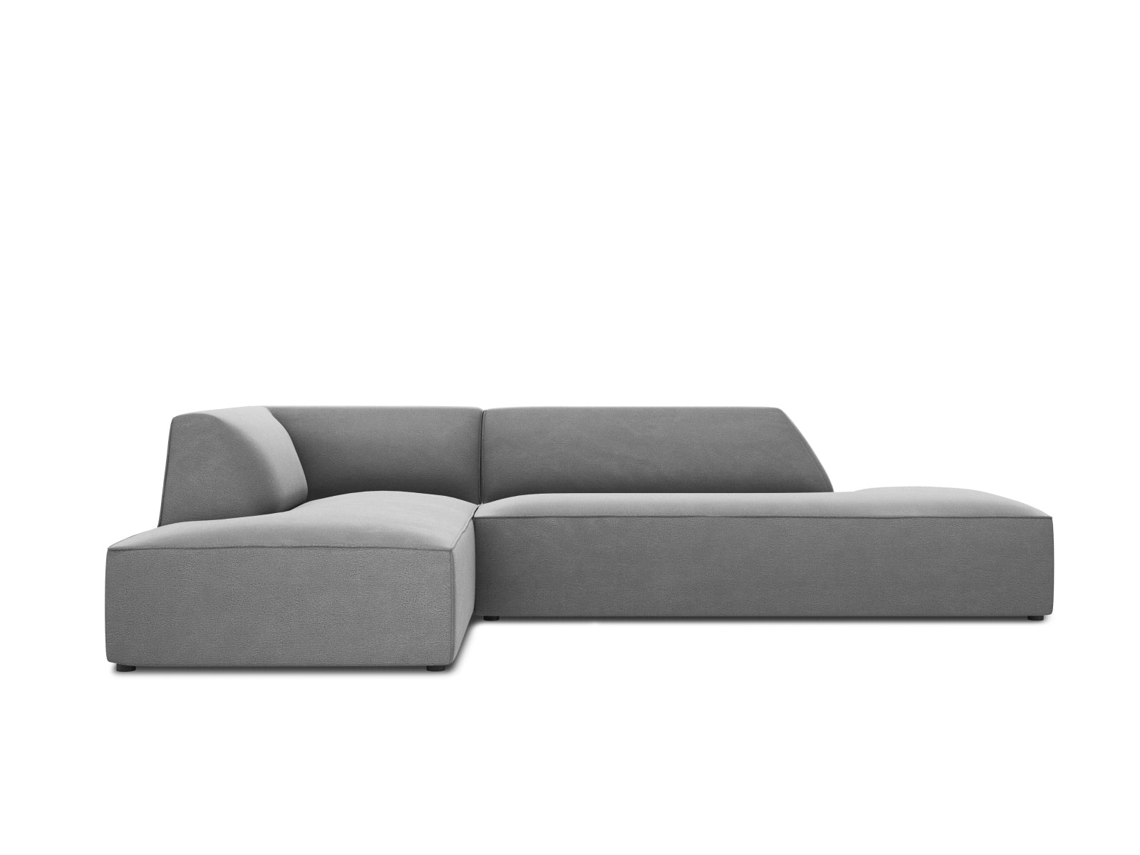 Stylisches, modulares Ecksofa in luxuriösem Ruby Velour, linksseitig, ideal für vier Personen und perfekt für zeitgemäße Wohnkonzepte.