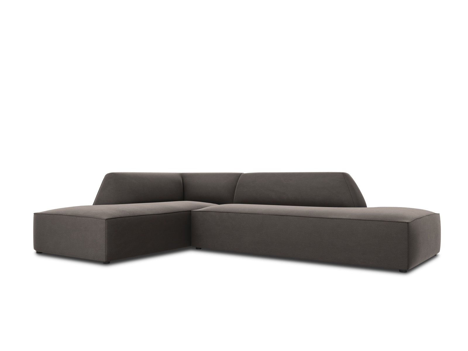Stylisches, modulares Ecksofa in luxuriösem Ruby Velour, linksseitig, ideal für vier Personen und perfekt für zeitgemäße Wohnkonzepte.