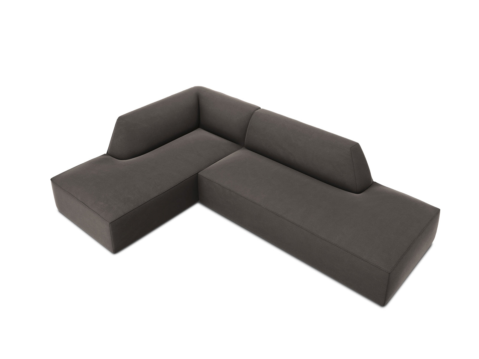 Elegantes, modulares Ecksofa in edlem Ruby Velour, linksseitig, bietet Platz für vier Personen und ergänzt moderne Wohnräume stilvoll.