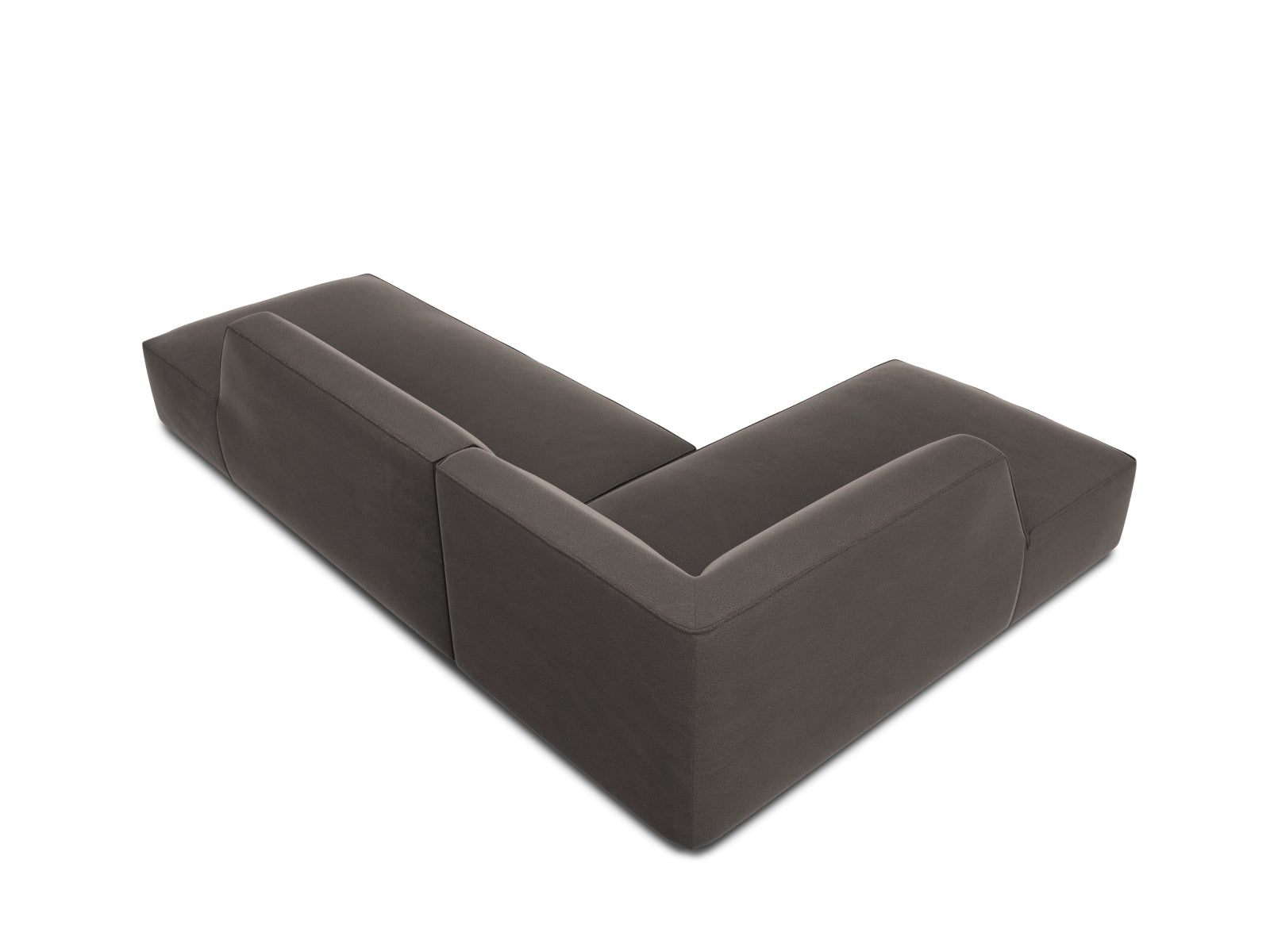 Stylisches, modulares Ecksofa in luxuriösem Ruby Velour, linksseitig, ideal für vier Personen und perfekt für zeitgemäße Wohnkonzepte.