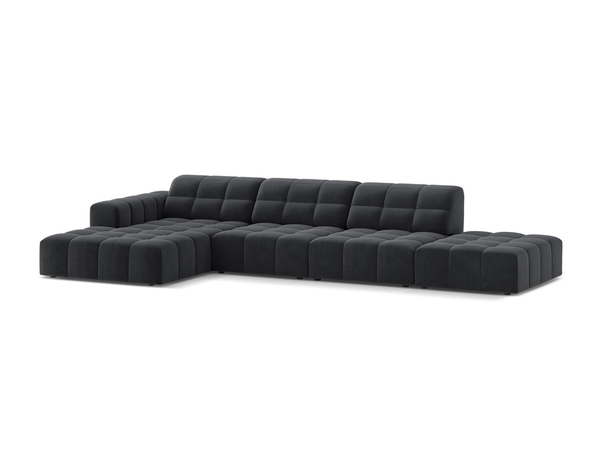 Linkes Ecksofa Jennifer von Micadoni in leichtem Beige mit Bluvel-Stoffbezug, L-Form und schwarzen Kunststoffbeinen aus Polypropylen