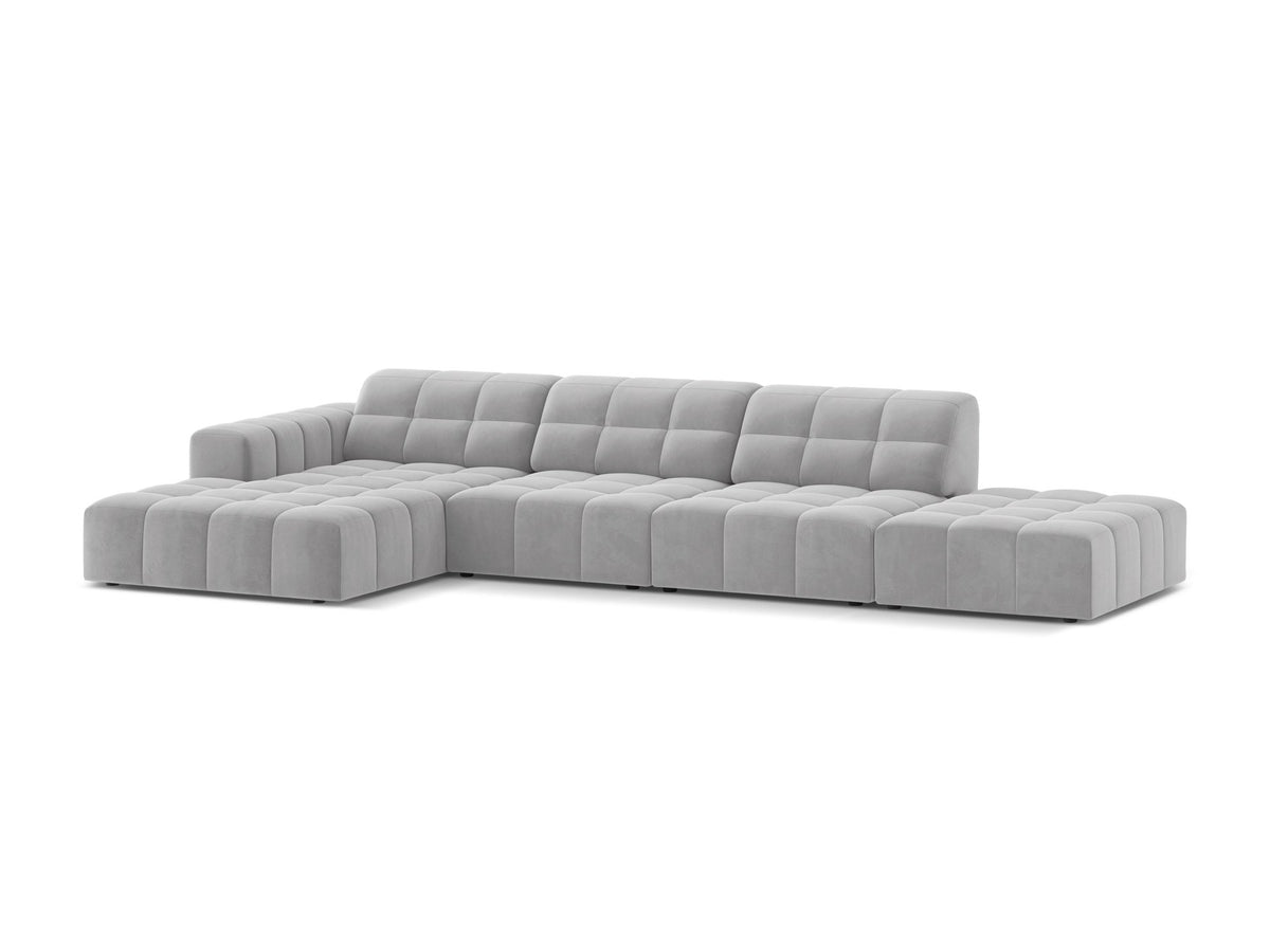 Linkes Ecksofa Jennifer von Micadoni in leichtem Beige mit Bluvel-Stoffbezug, L-Form und schwarzen Kunststoffbeinen aus Polypropylen