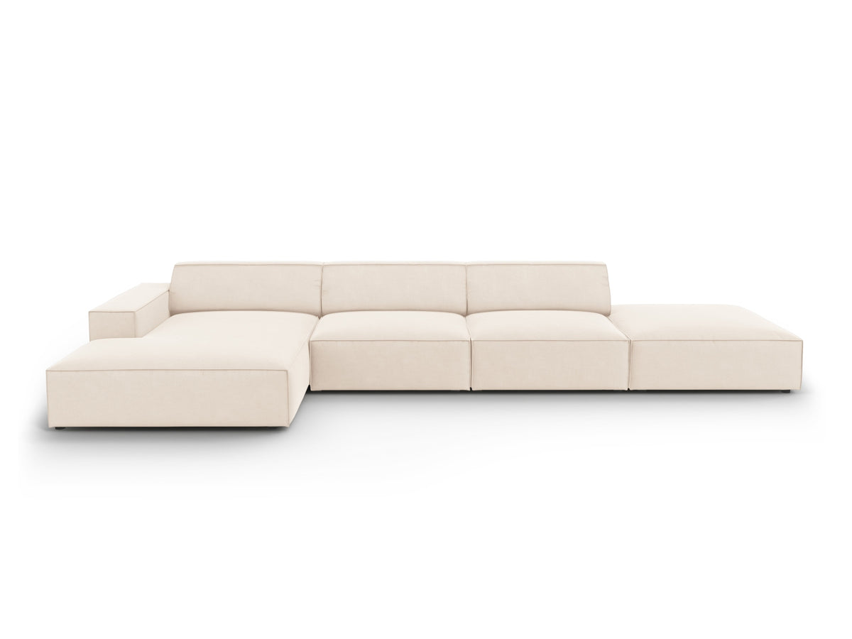 Jodie Velour modulares Ecksofa links 5 Sitzer in Light Beige-Bluvel präsentiert im Onlineshop von KAQTU Design AG. L-Sofa links ist von Micadoni