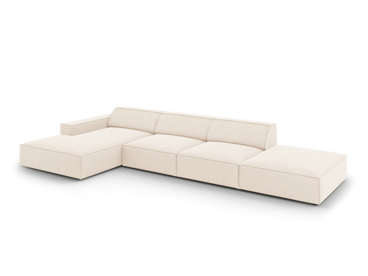 Jodie Velour modulares Ecksofa links 5 Sitzer in Light Beige-Bluvel präsentiert im Onlineshop von KAQTU Design AG. L-Sofa links ist von Micadoni