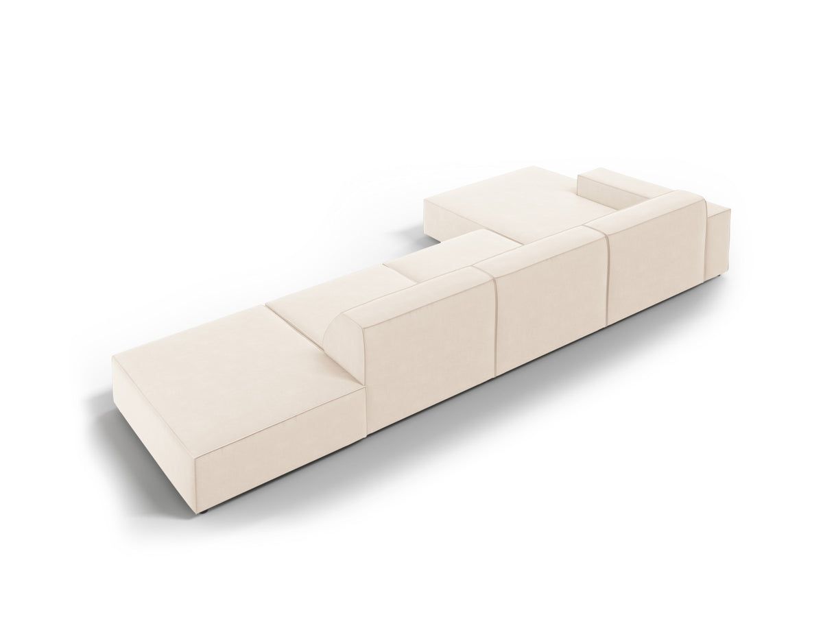 Jodie Velour modulares Ecksofa links 5 Sitzer in Light Beige-Bluvel präsentiert im Onlineshop von KAQTU Design AG. L-Sofa links ist von Micadoni