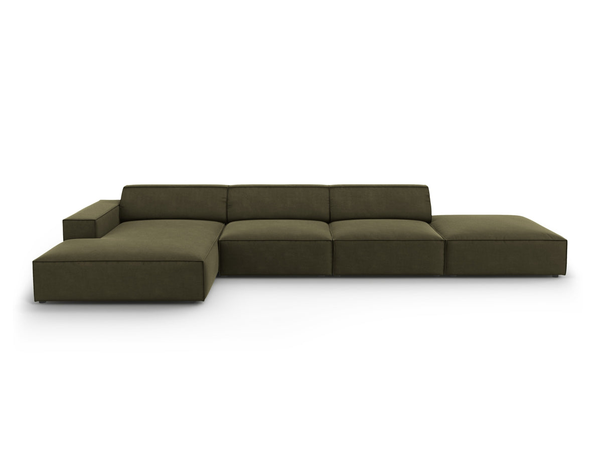 Jodie Velour modulares Ecksofa links 5 Sitzer in Green-Bluvel präsentiert im Onlineshop von KAQTU Design AG. L-Sofa links ist von Micadoni