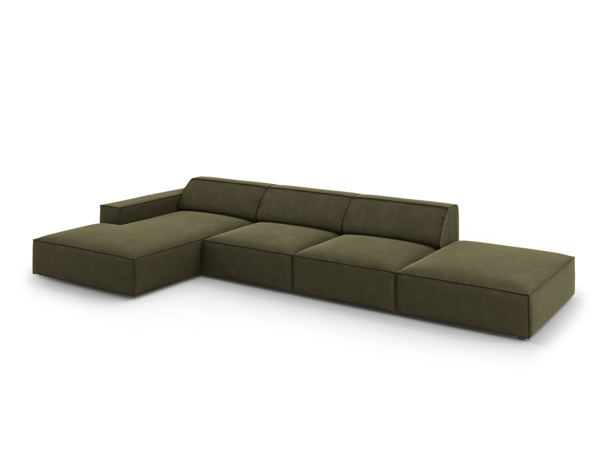 Jodie Velour modulares Ecksofa links 5 Sitzer in Green-Bluvel präsentiert im Onlineshop von KAQTU Design AG. L-Sofa links ist von Micadoni
