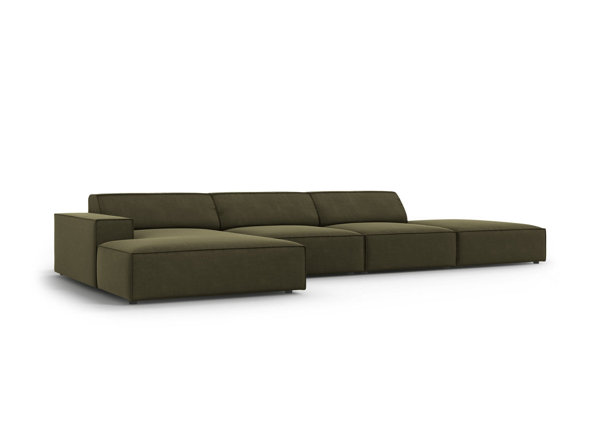 Jodie Velour modulares Ecksofa links 5 Sitzer in Green-Bluvel präsentiert im Onlineshop von KAQTU Design AG. L-Sofa links ist von Micadoni