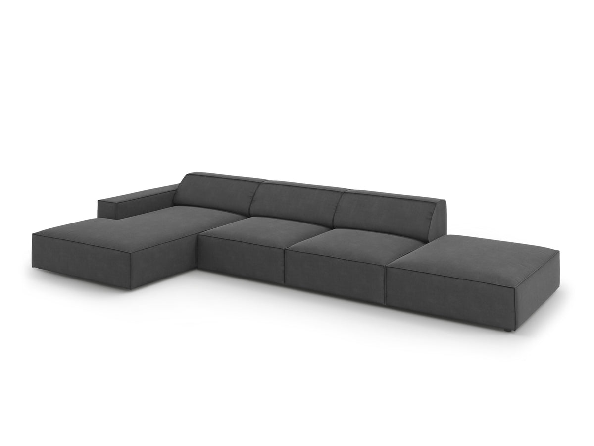 Jodie Velour modulares Ecksofa links 5 Sitzer in Grey-Bluvel präsentiert im Onlineshop von KAQTU Design AG. L-Sofa links ist von Micadoni