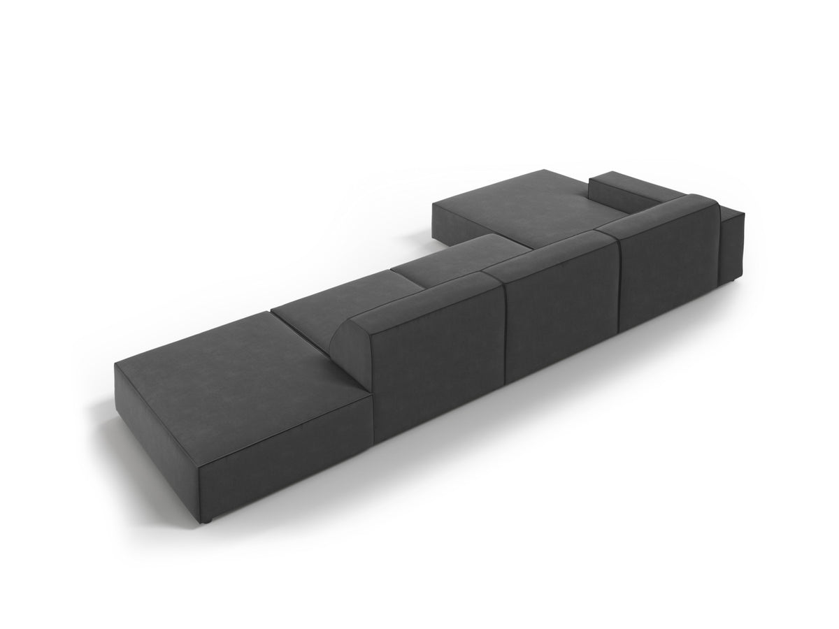 Jodie Velour modulares Ecksofa links 5 Sitzer in Grey-Bluvel präsentiert im Onlineshop von KAQTU Design AG. L-Sofa links ist von Micadoni