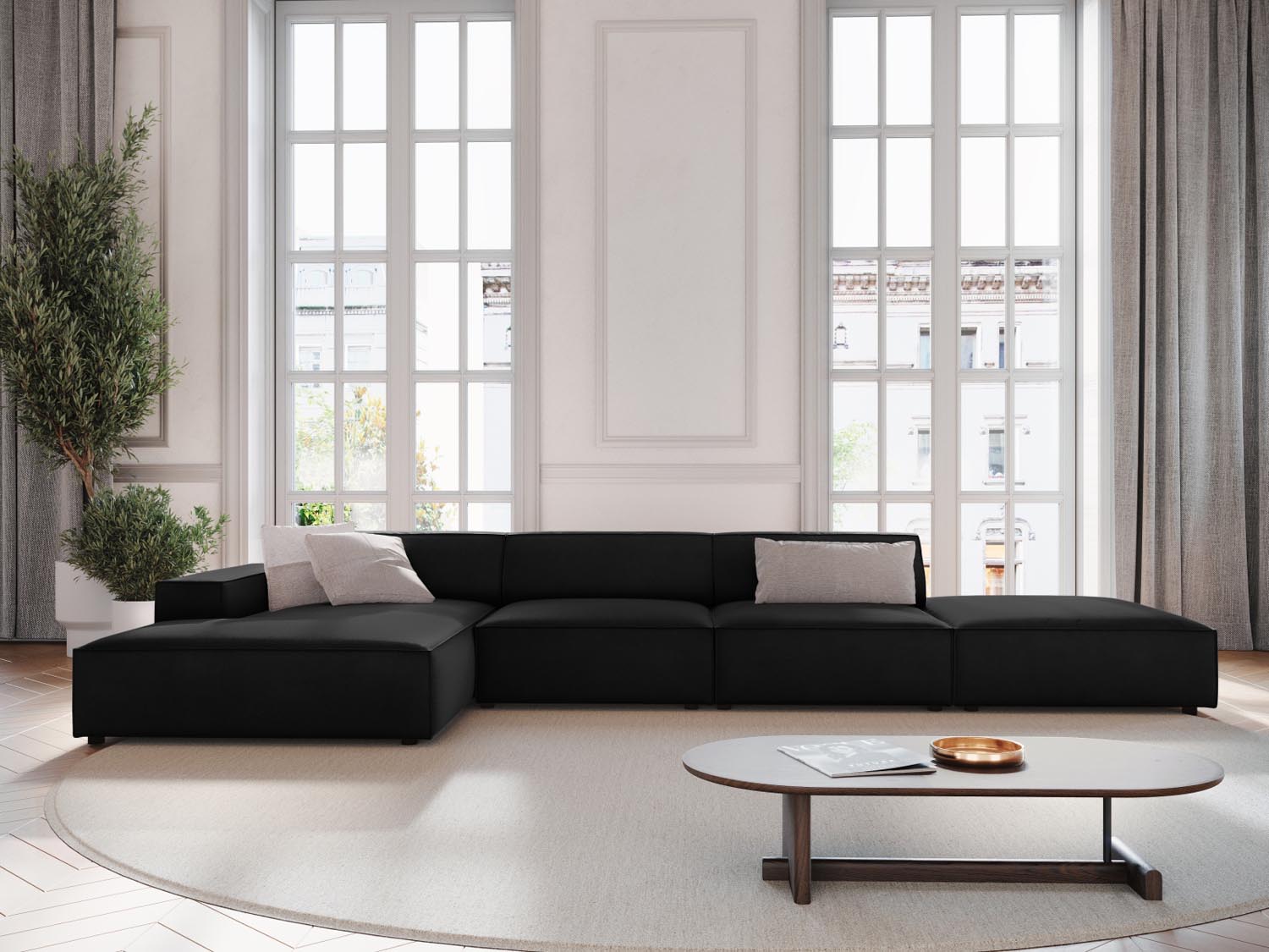 Entdecken Sie das Jodie Velour Ecksofa links – ein elegantes 5-Sitzer Sofa von Micadoni, das Komfort und Stil vereint. Ideal für Ihr Wohnzimmer!
