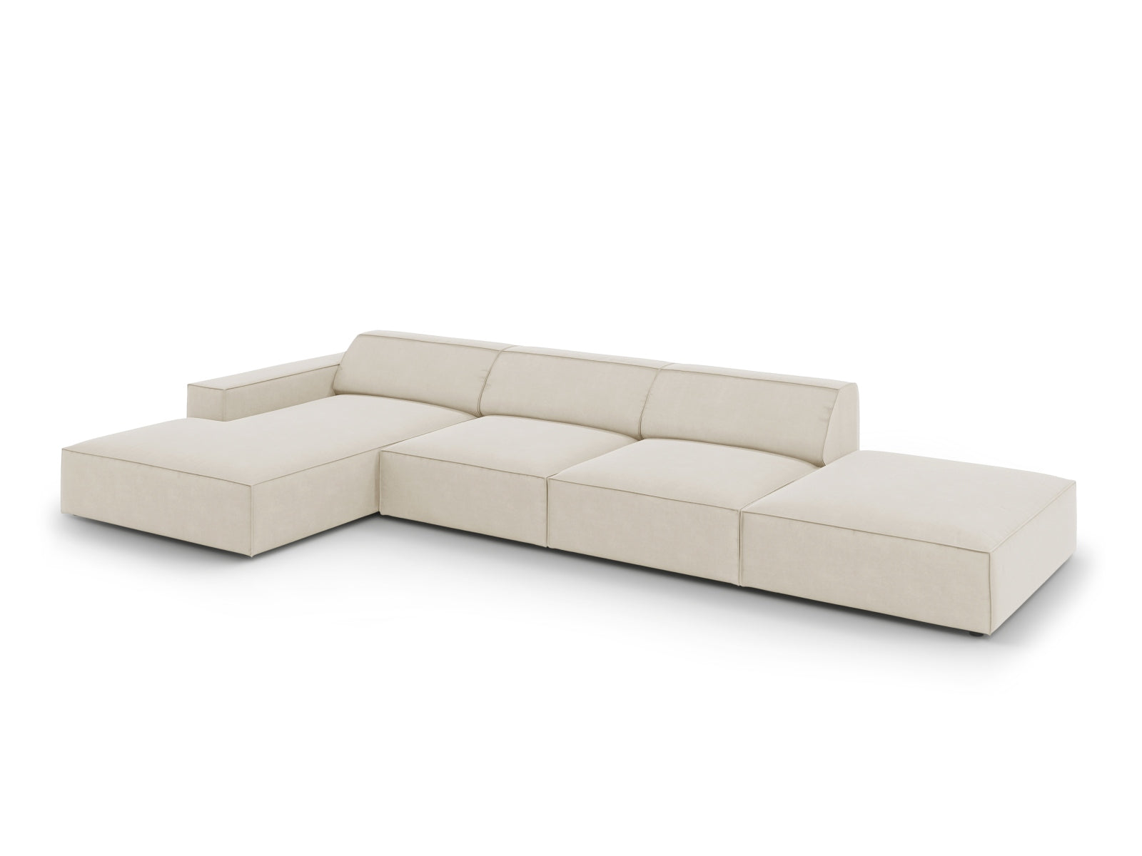 Modulares Jodie Velour Ecksofa in sanftem Dunkelbeige, 5-Sitzer, linksseitig, vereint Komfort und modernes Design für Ihr Zuhause.