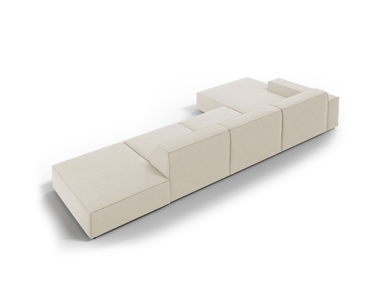 Modulares Jodie Velour Ecksofa in edlem Dunkelbeige, 5-Sitzer, linksseitig, perfekt für stilvolle Wohnräume und entspannte Stunden.