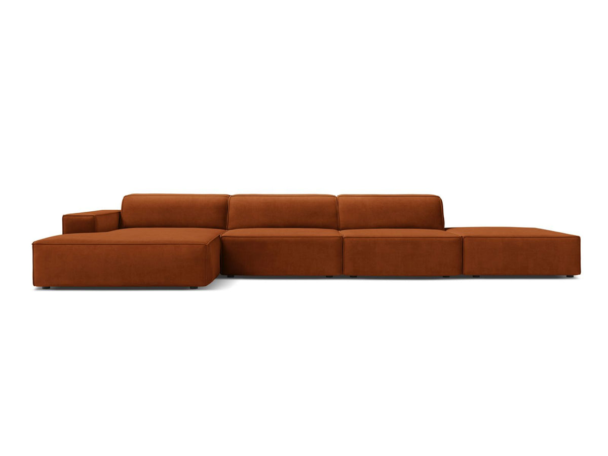 Jodie Velour modulares Ecksofa links 5 Sitzer in Terracotta-Bluvel präsentiert im Onlineshop von KAQTU Design AG. Ecksofa links ist von Micadoni